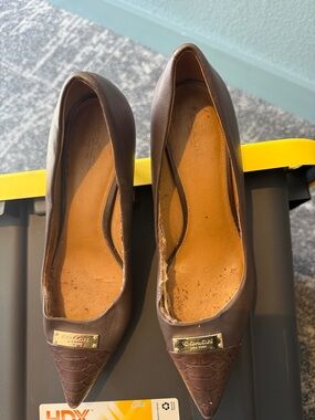 Coach Brown Pointed Toe Leather Pumps with Textured Cap